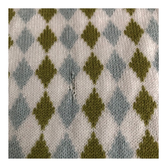 MIGI BLUE GREEN DIAMOND PATTERN ARGYLE BABY BLANKET 100% COTTON - Picture 8 of 11